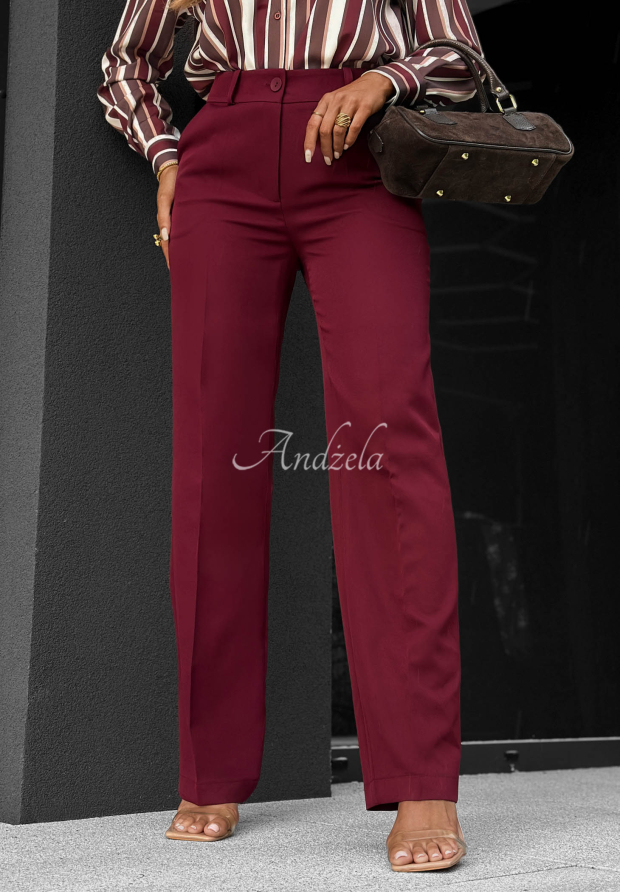 Eleganckie spodnie wide leg z wiskozy Perfect Timing burgundowe