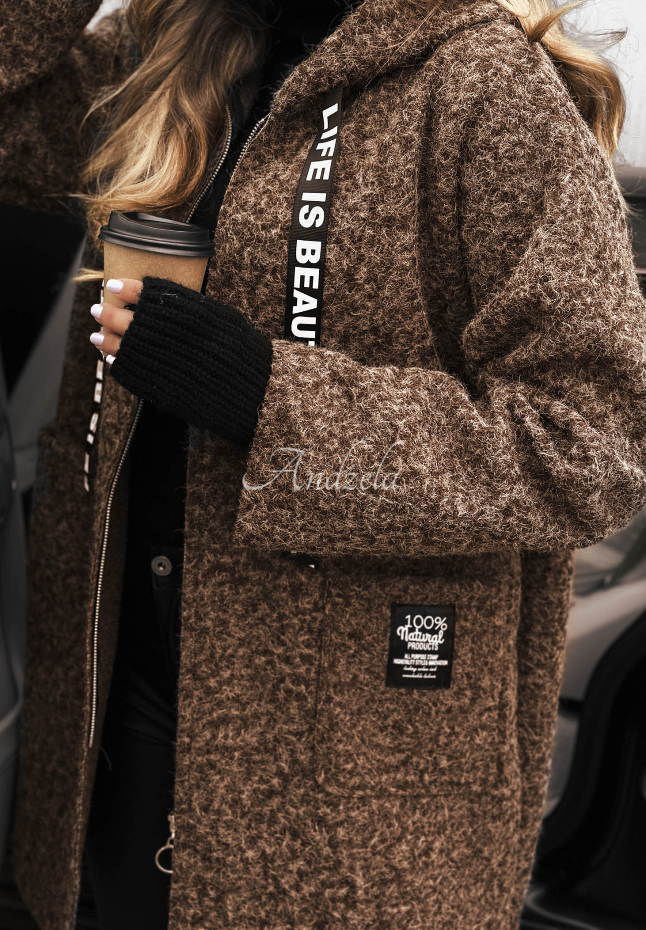Coat sheepskin coat with wool Comes With Fog chocolate