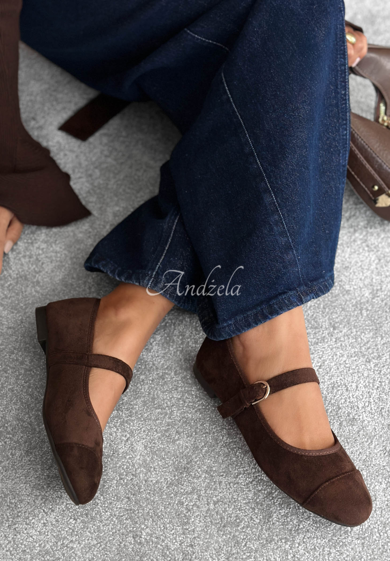 Fall Story Chocolate Suede Ballet Flats with a Strap