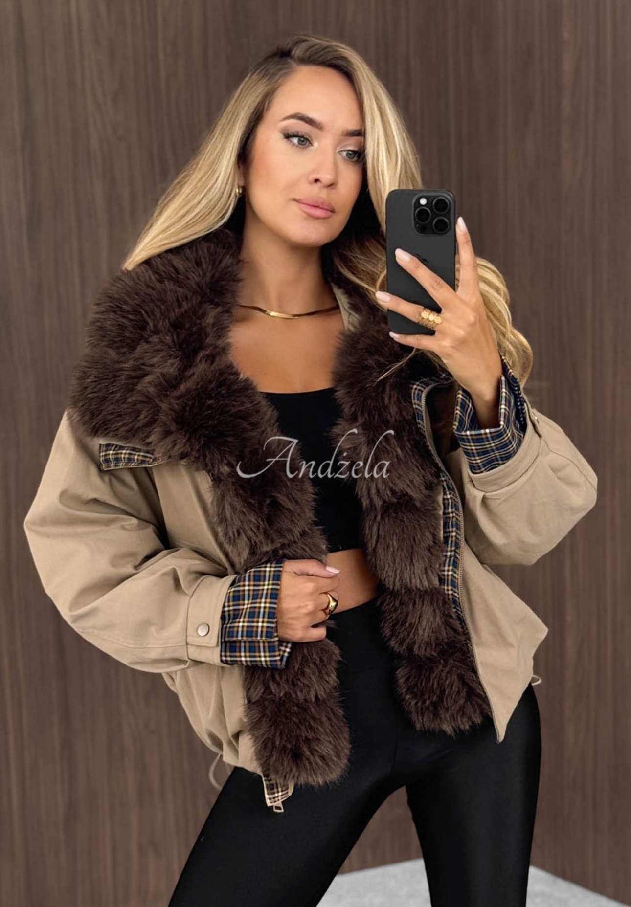 Amber Charm Short Beige Fur-Lined Jacket
