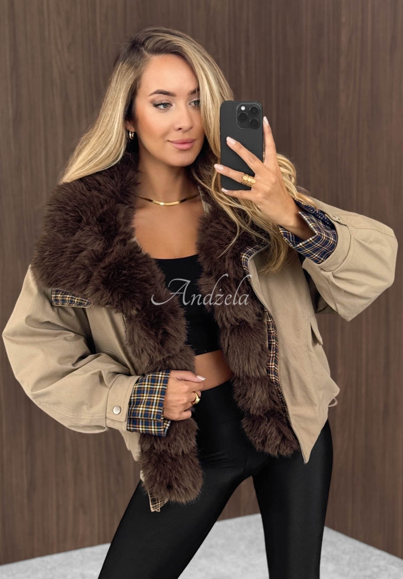 Amber Charm Short Beige Fur-Lined Jacket