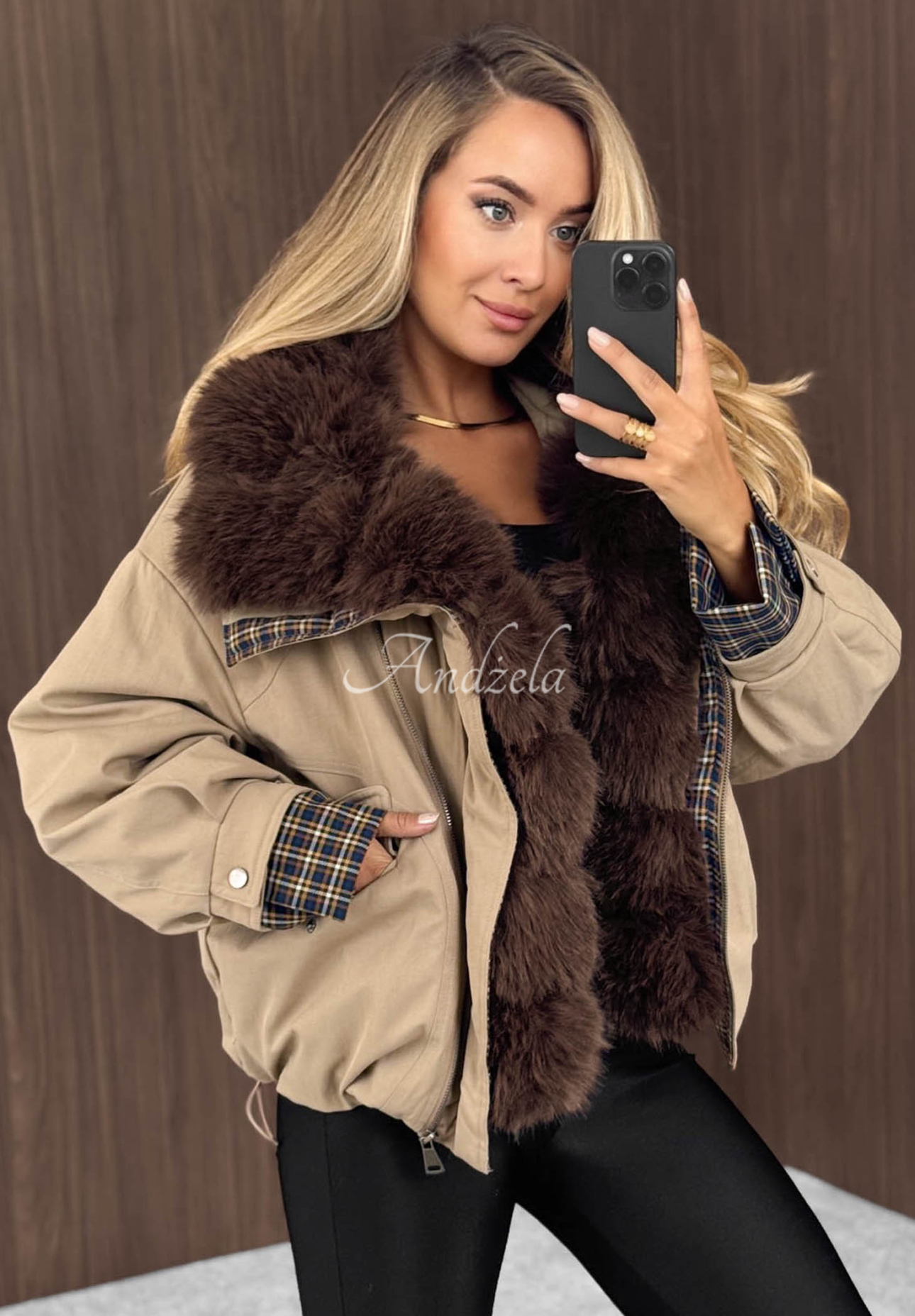 Amber Charm Short Beige Fur-Lined Jacket
