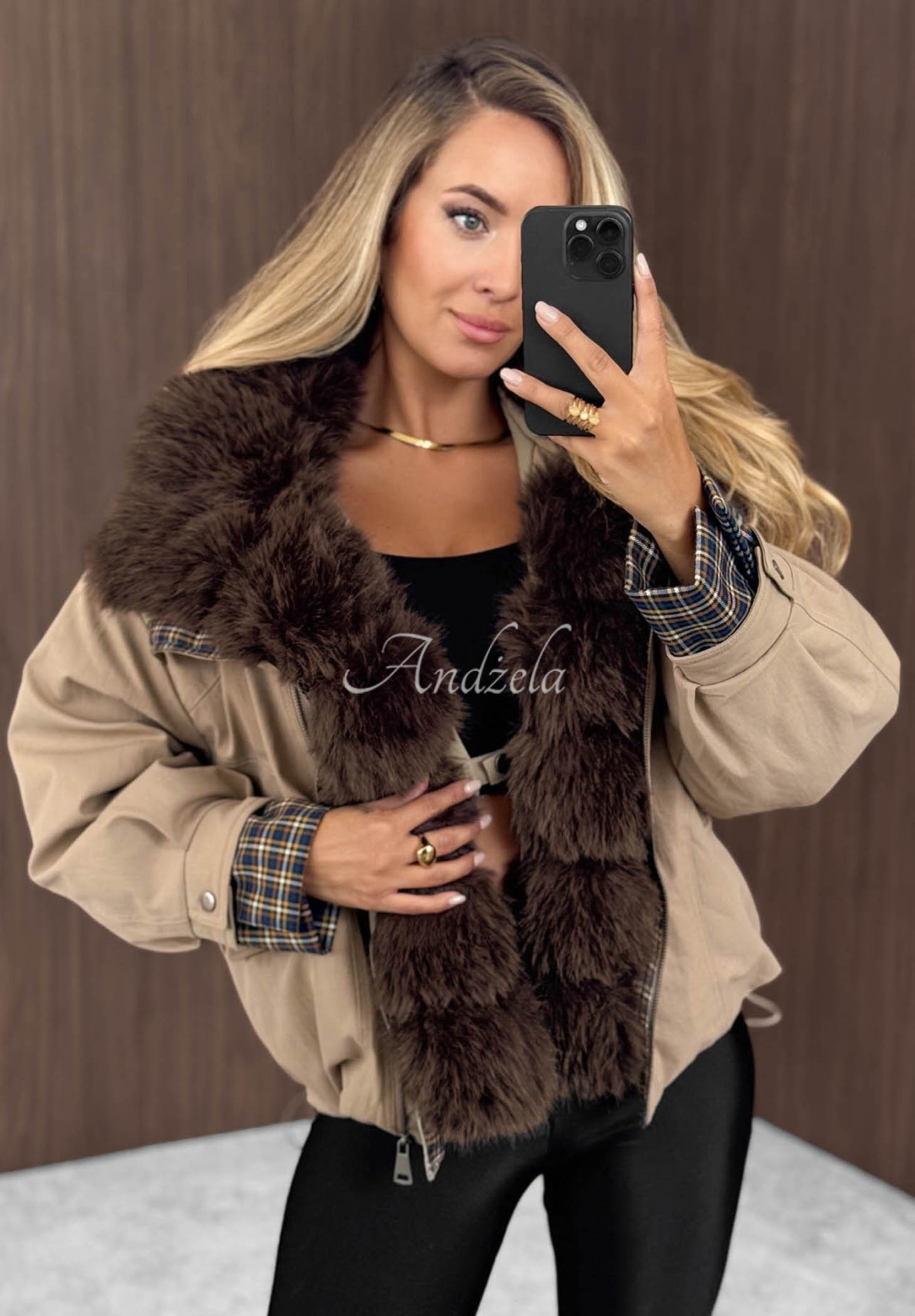 Amber Charm Short Beige Fur-Lined Jacket