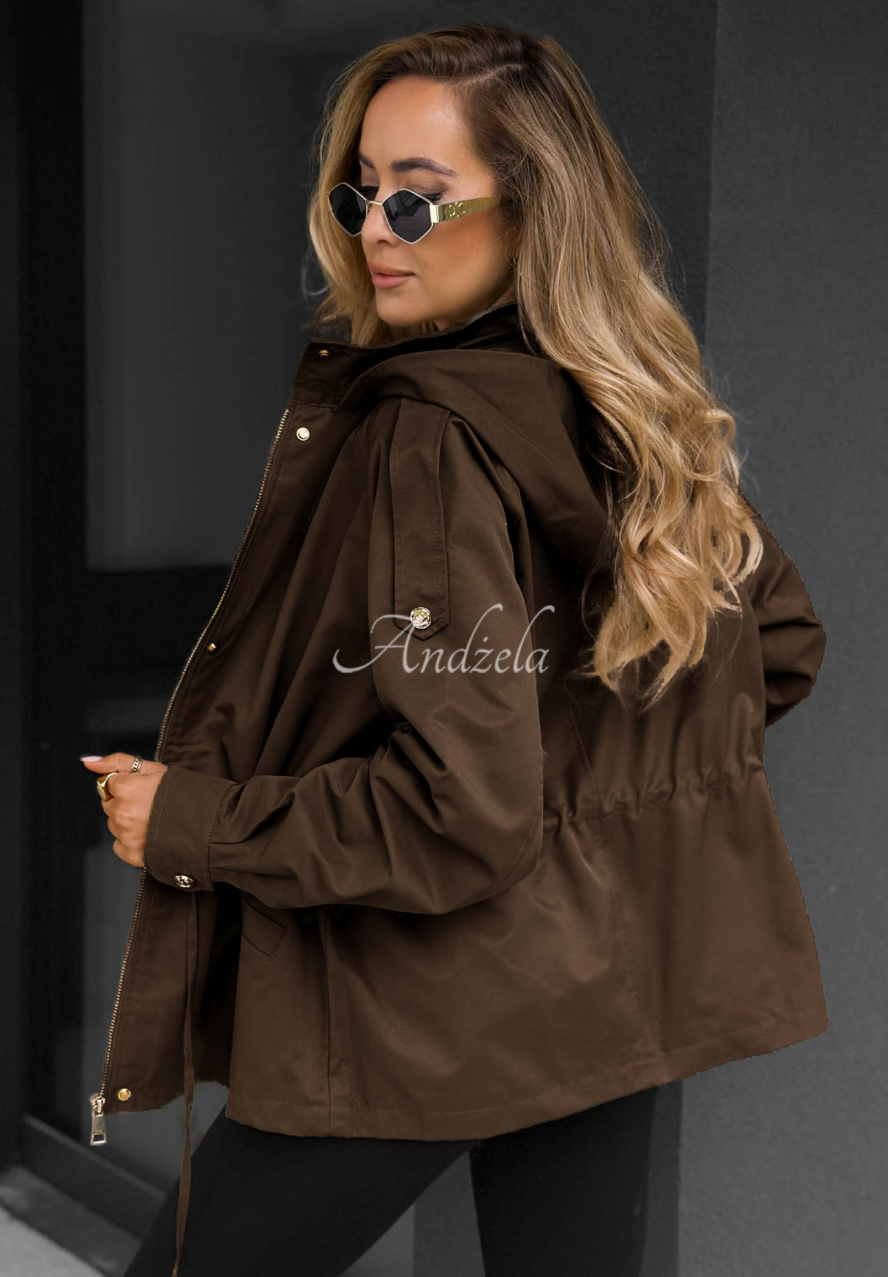 Street Glow Lightweight Hooded Parka Jacket in Chocolate Brown
