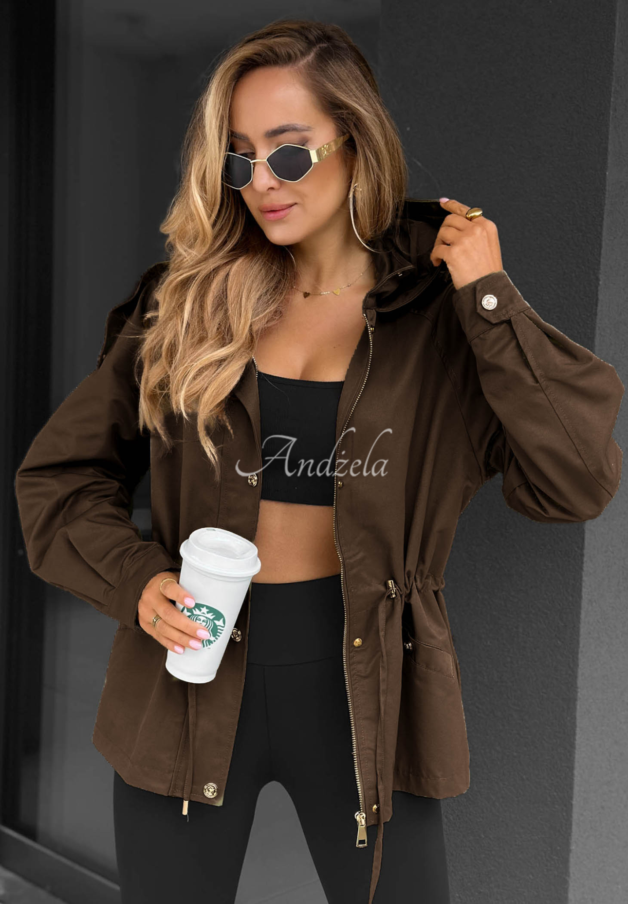 Street Glow Lightweight Hooded Parka Jacket in Chocolate Brown