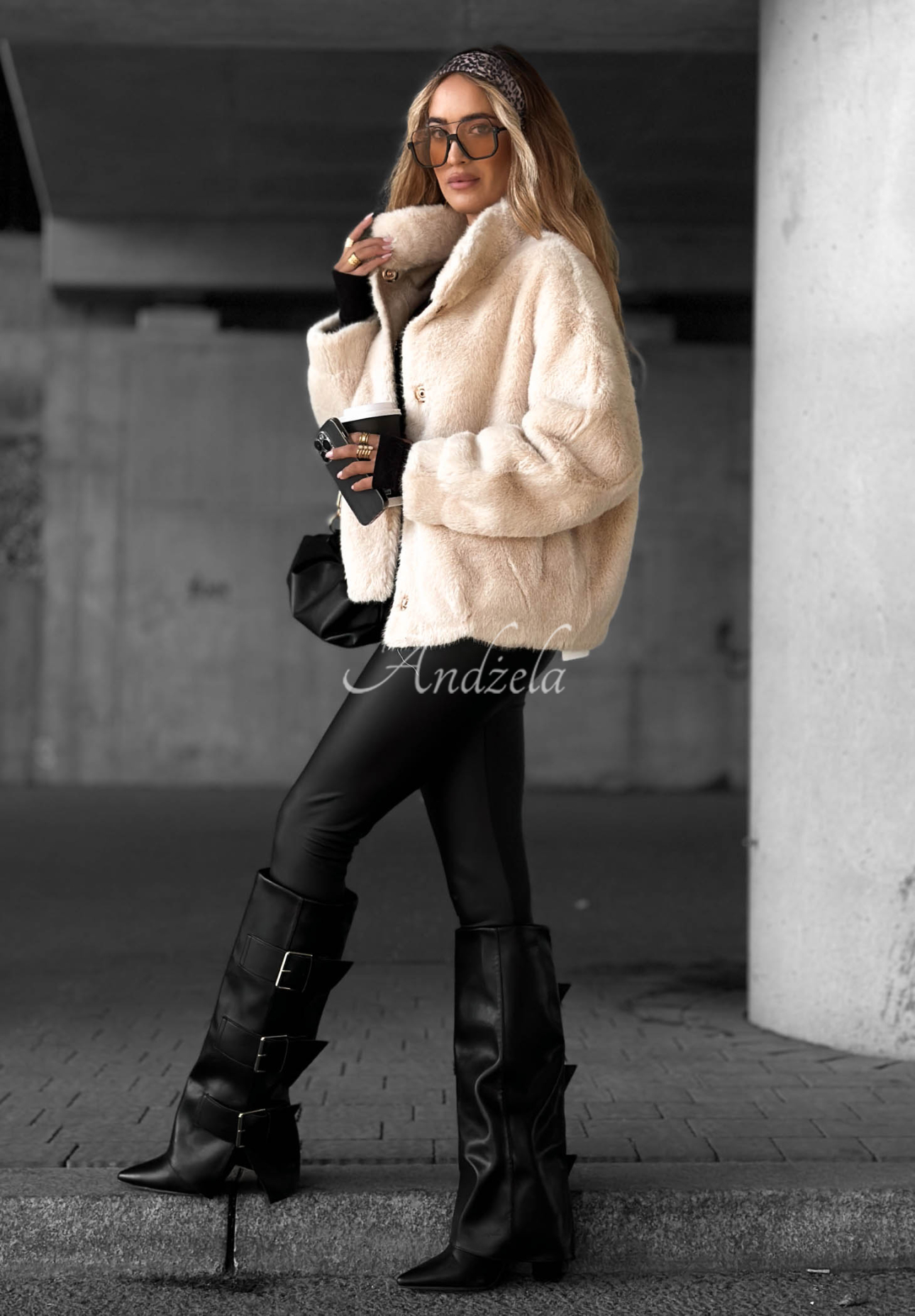 Warm Wishes beige short fur coat