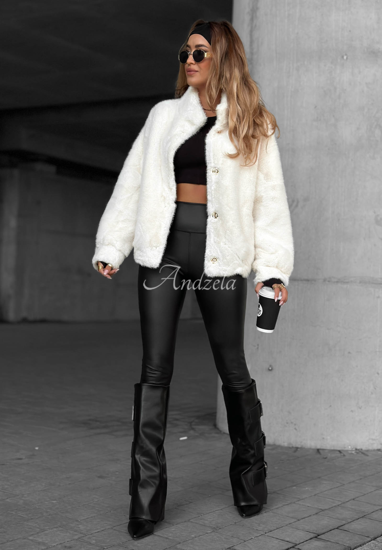 Warm Wishes ecru short fur coat