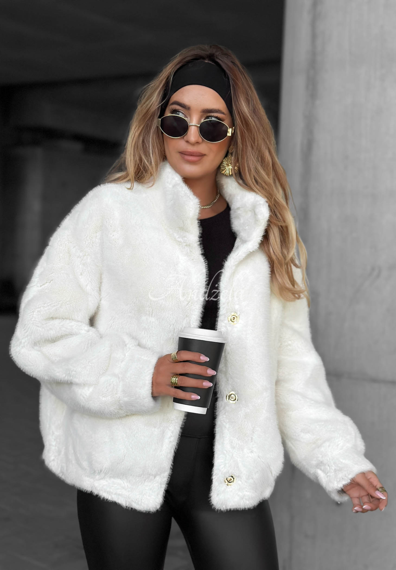 Warm Wishes ecru short fur coat