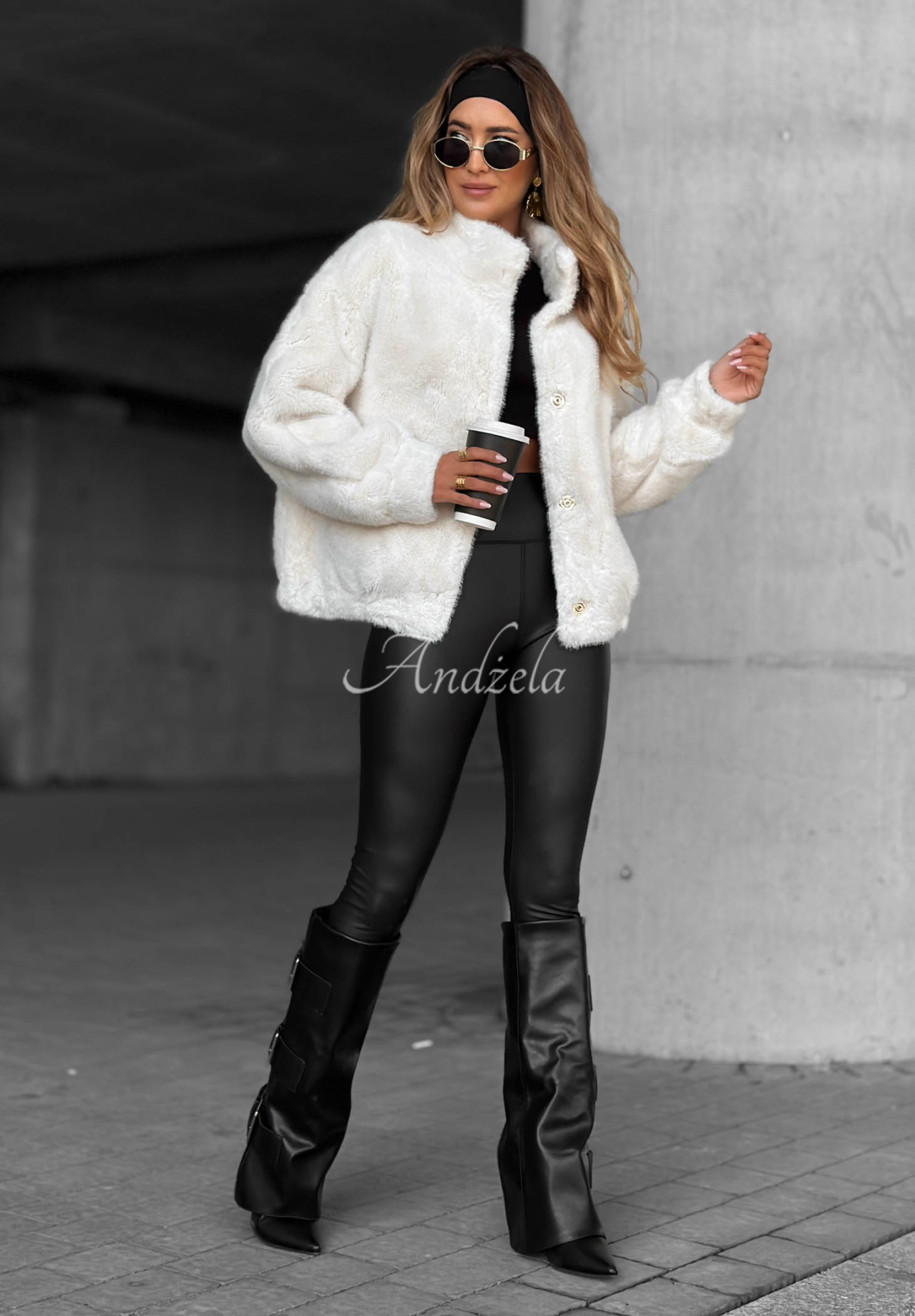 Warm Wishes ecru short fur coat