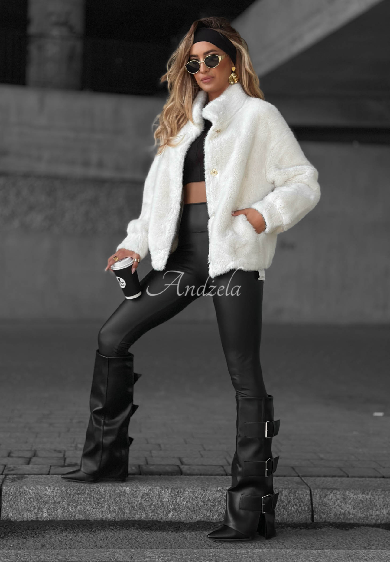 Warm Wishes ecru short fur coat
