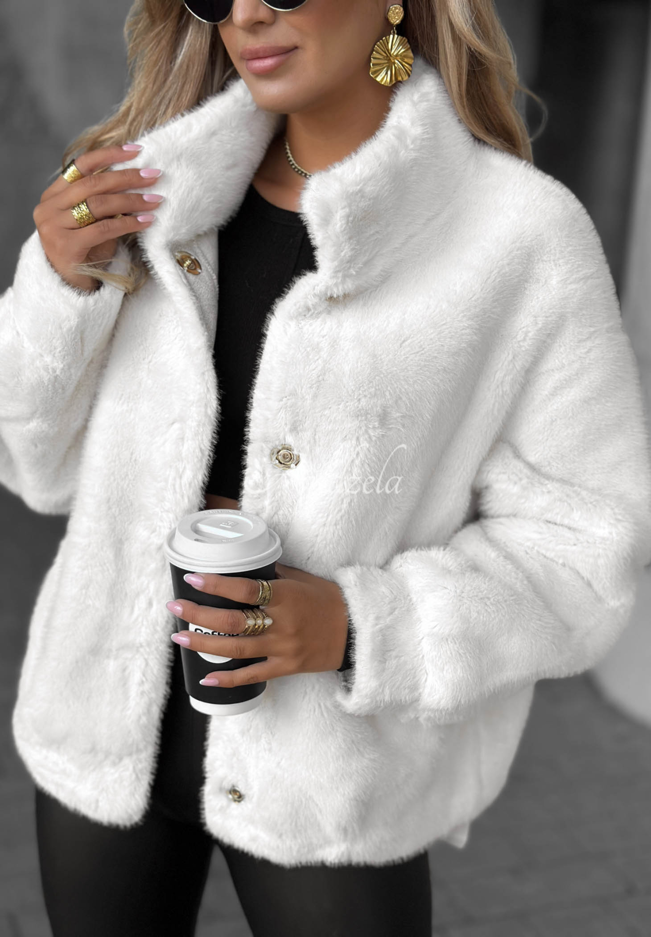 Warm Wishes ecru short fur coat