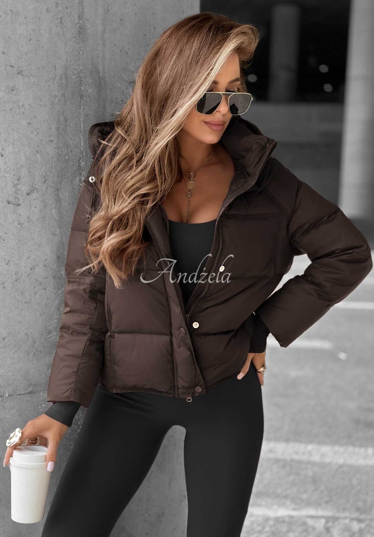 Down jacket with hood Didn't Ask chocolate
