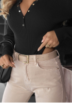 Prążkowane body longsleeve z rozpinanym dekoltem Chic Essence czekoladowe