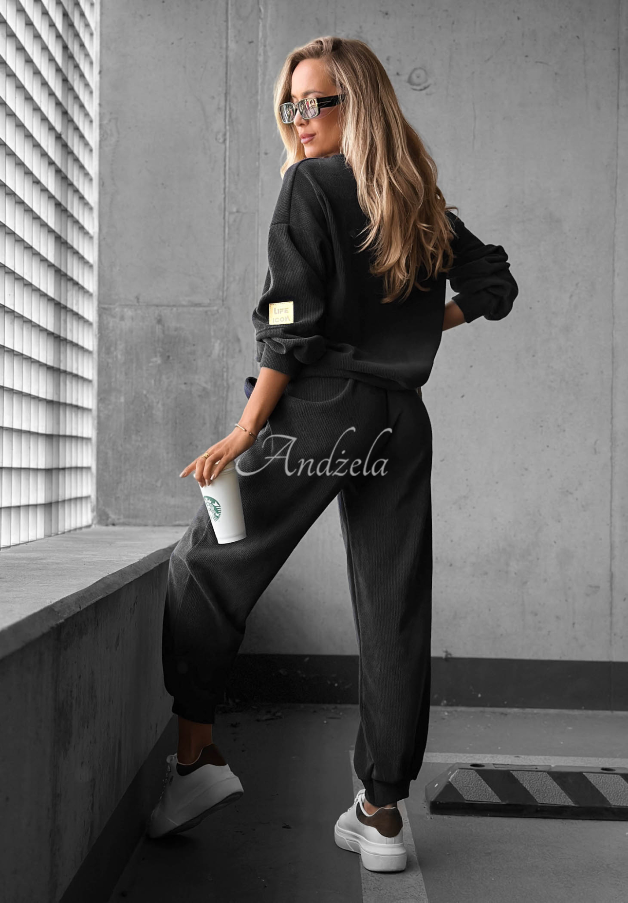 Easy Vibe Black Viscose Corduroy Sweatsuit Set