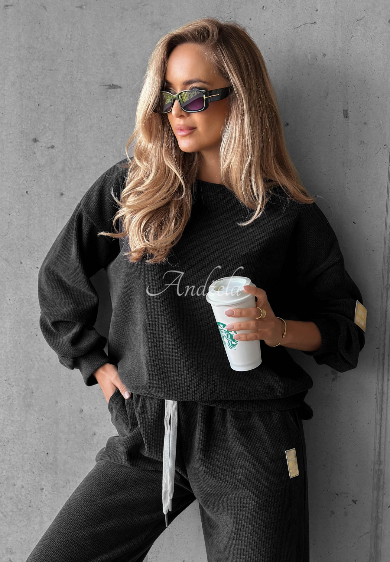 Easy Vibe Black Viscose Corduroy Sweatsuit Set