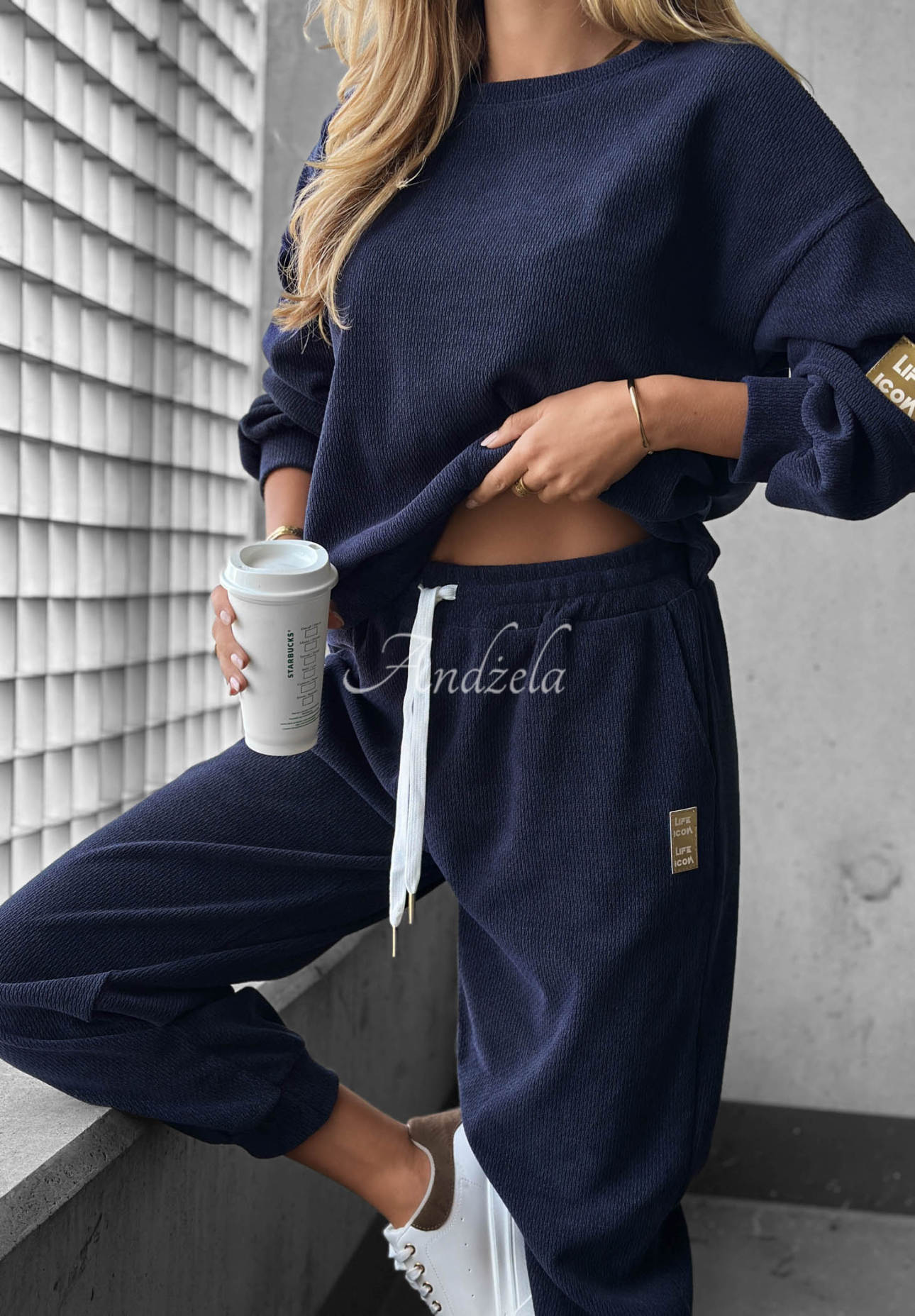 Easy Vibe Navy Viscose Corduroy Sweatsuit Set