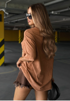 T-shirt oversize z nadrukiem Rock Soul camelowy