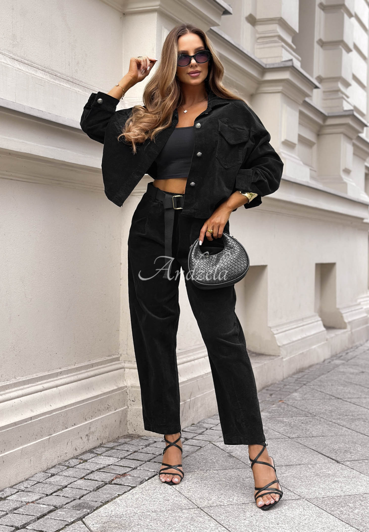 Just Wonder Black Cotton Corduroy Jacket and Pants Set