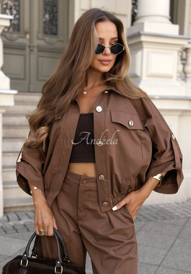 Dream Again Chocolate-Colored Viscose Jacket with Decorative Buttons