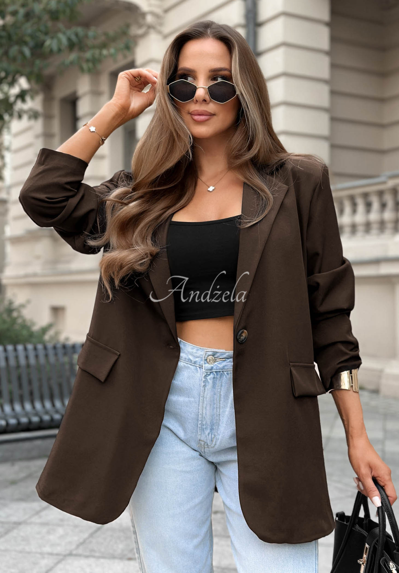 Silent Charm Chocolate-Colored Blazer with Collar