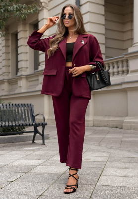 Women's viscose suit—butter-colored jacket and pants—Quiet Moment, burgundy
