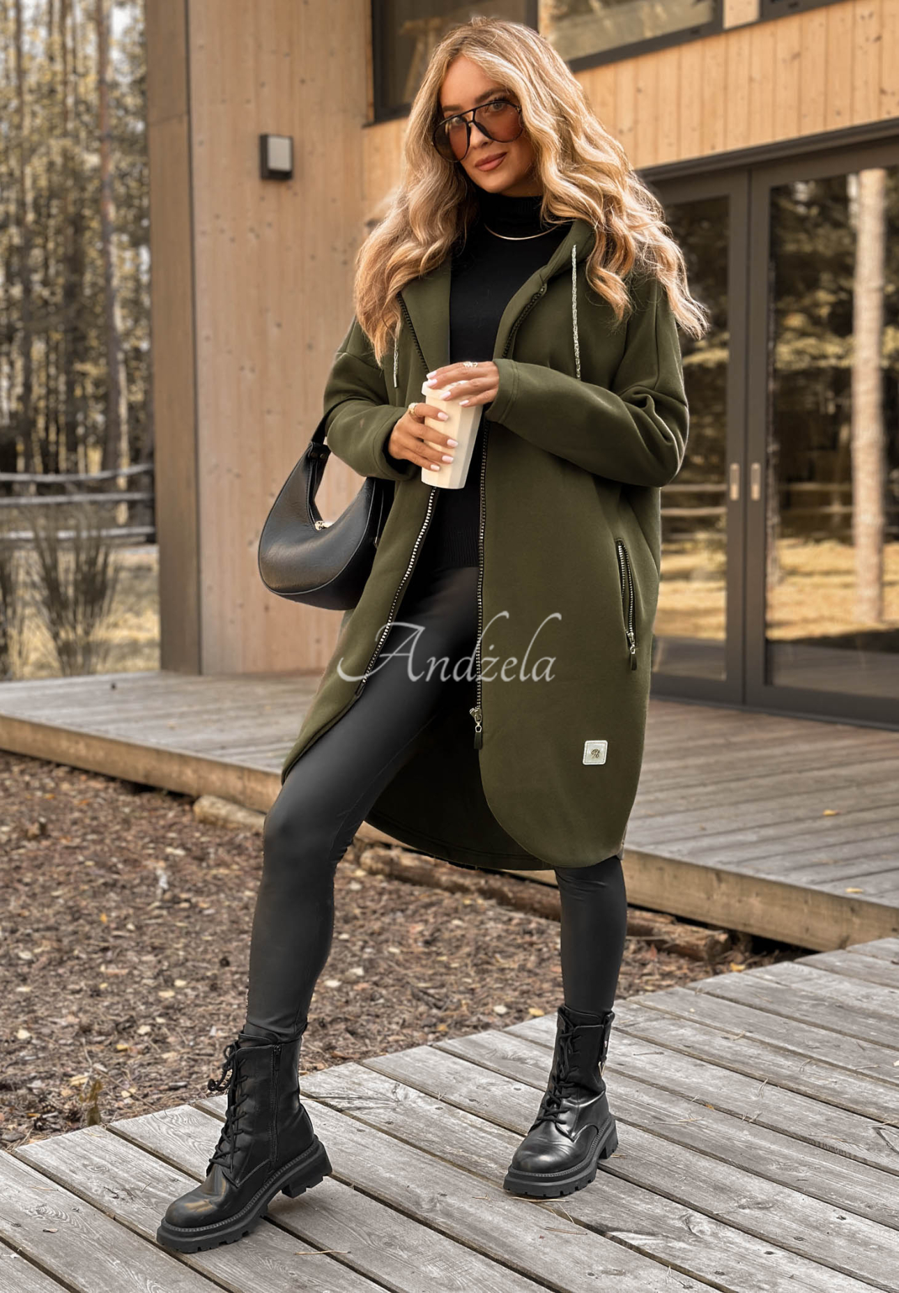 Długa bluza z kapturem Peaceful Mind khaki
