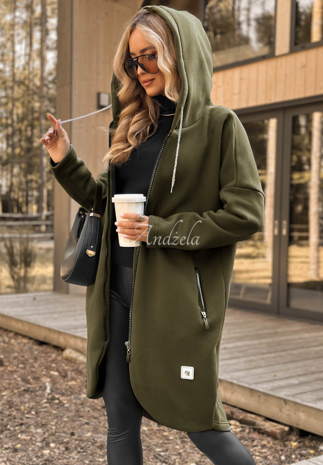 Długa bluza z kapturem Peaceful Mind khaki
