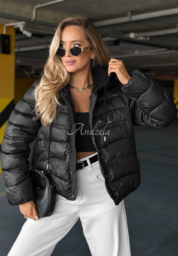 Secret Note Quilted Jacket with Knit Inserts, Black