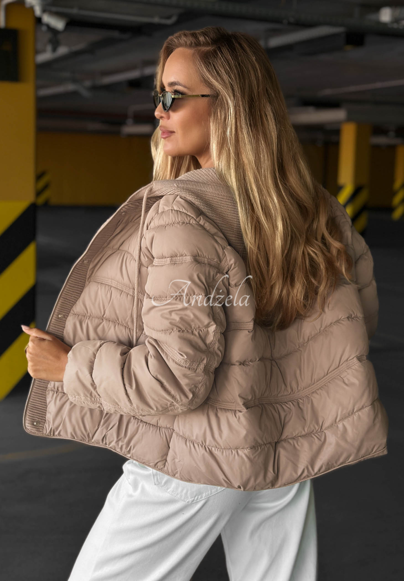 Secret Note Beige Quilted Jacket with Knit Inserts