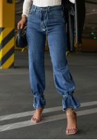 Spodnie jeansowe mom fit z wiązaniem Hello Friday niebieskie