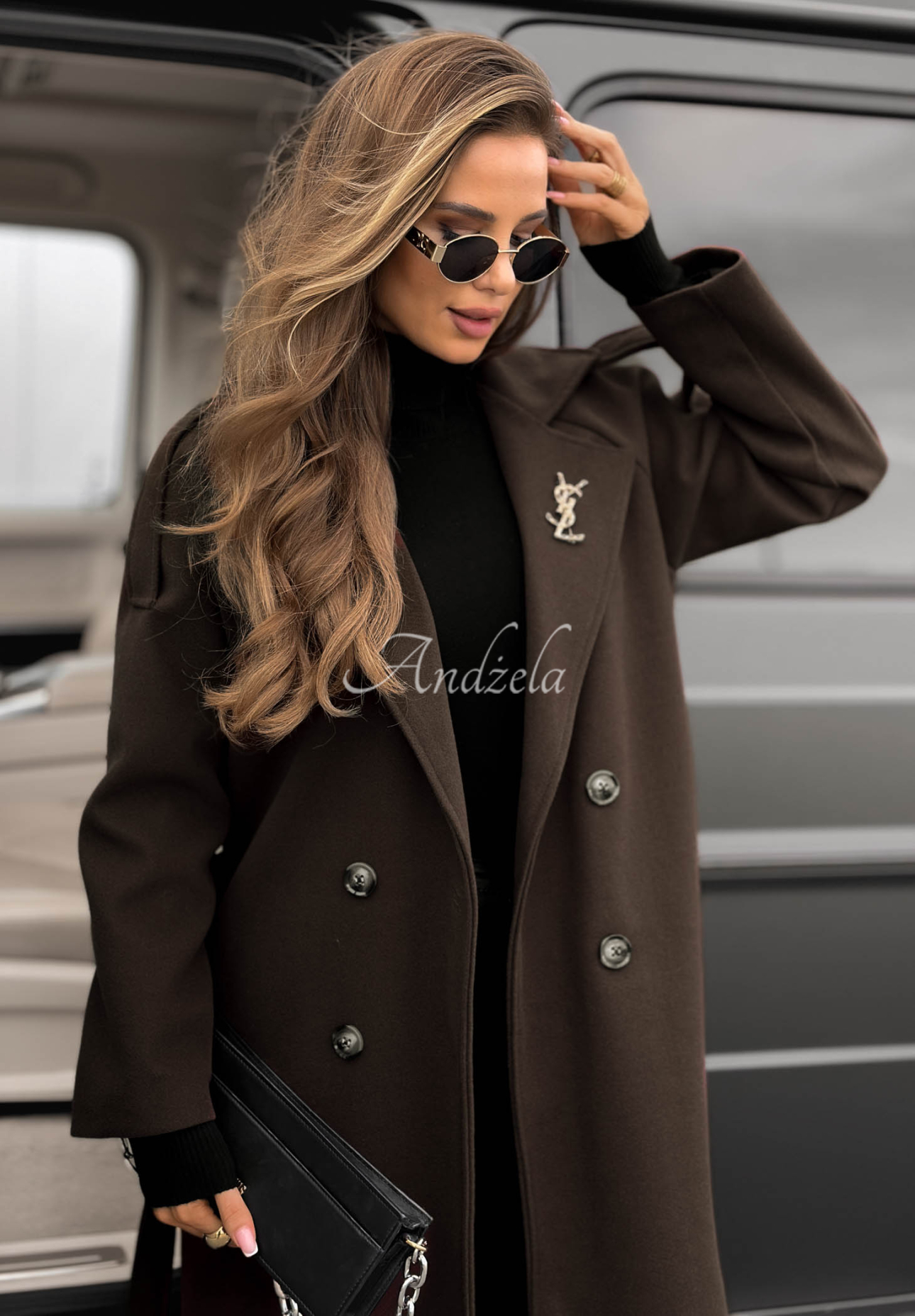 Long coat with belt Have A Voice chocolate
