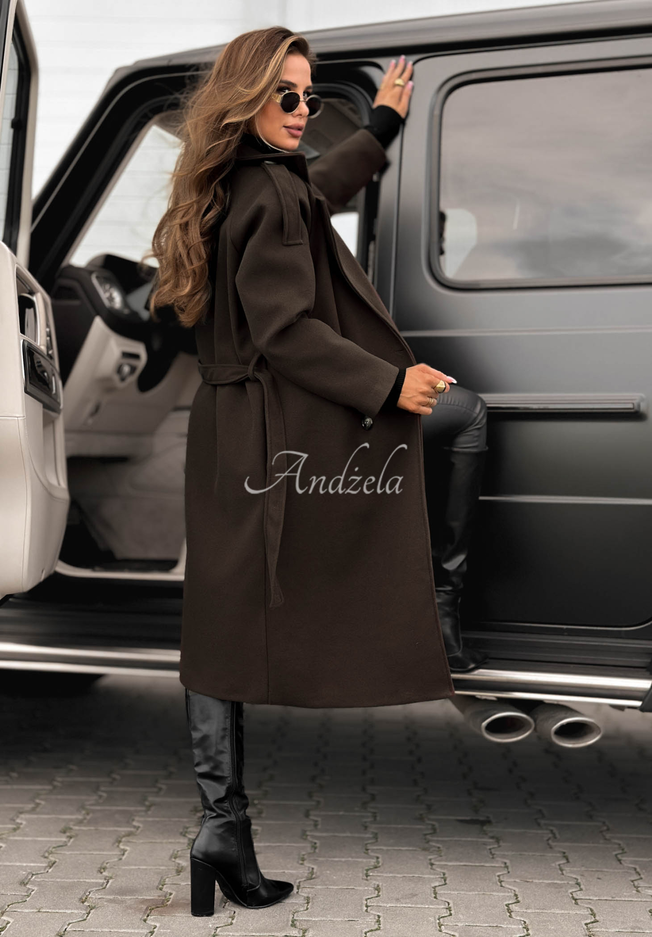 Long coat with belt Have A Voice chocolate