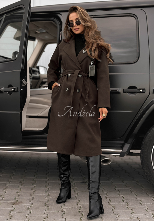 Long coat with belt Have A Voice chocolate