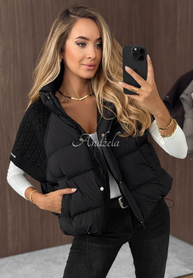 Never Leave Down Vest with Knit Inserts, Black