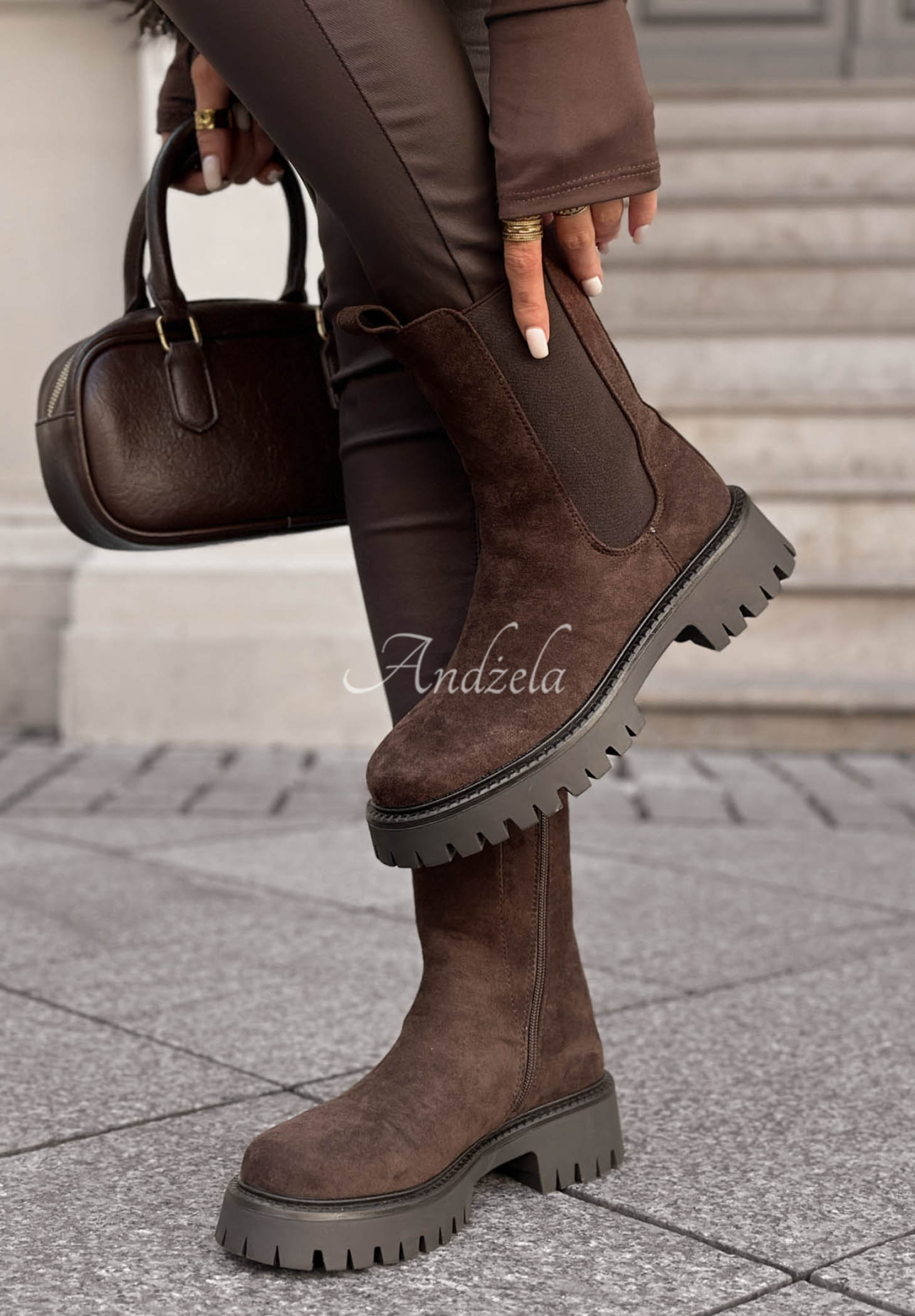 Zamszowe botki Timeless Step czekoladowe