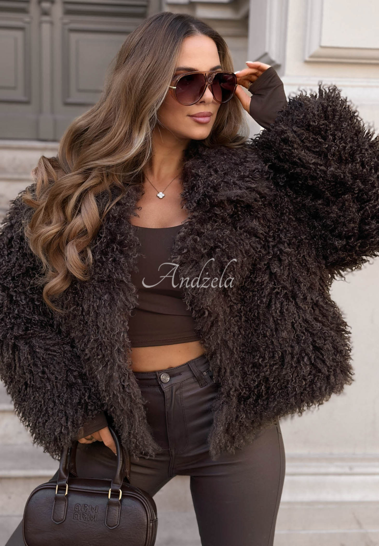 Fluffy Charm Double-Sided Suede Jacket with Fur, Chocolate Brown