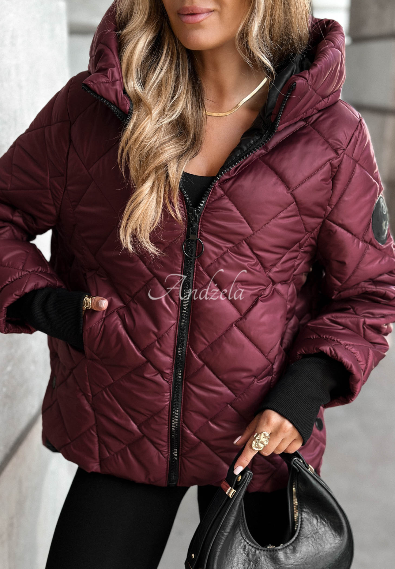 Just The Wind burgundy quilted hooded jacket