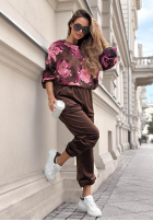 Welurowy komplet dresowy w kwiaty Floral Kiss czekoladowy