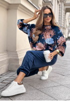 Welurowy komplet dresowy w kwiaty Floral Kiss czekoladowy