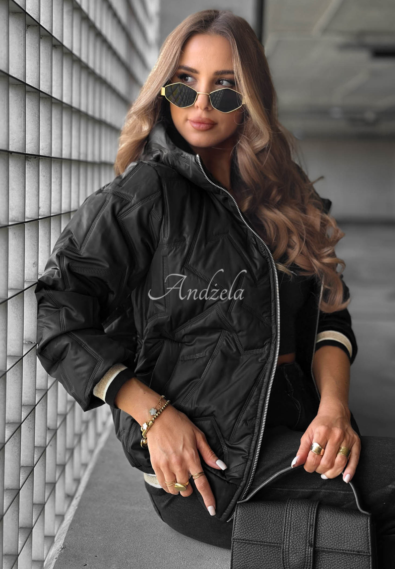Golden Days Black Quilted Hooded Jacket