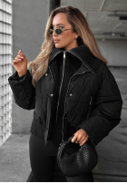 Krótka pikowana kurtka z materiałowym kołnierzem Simple Layer ecru