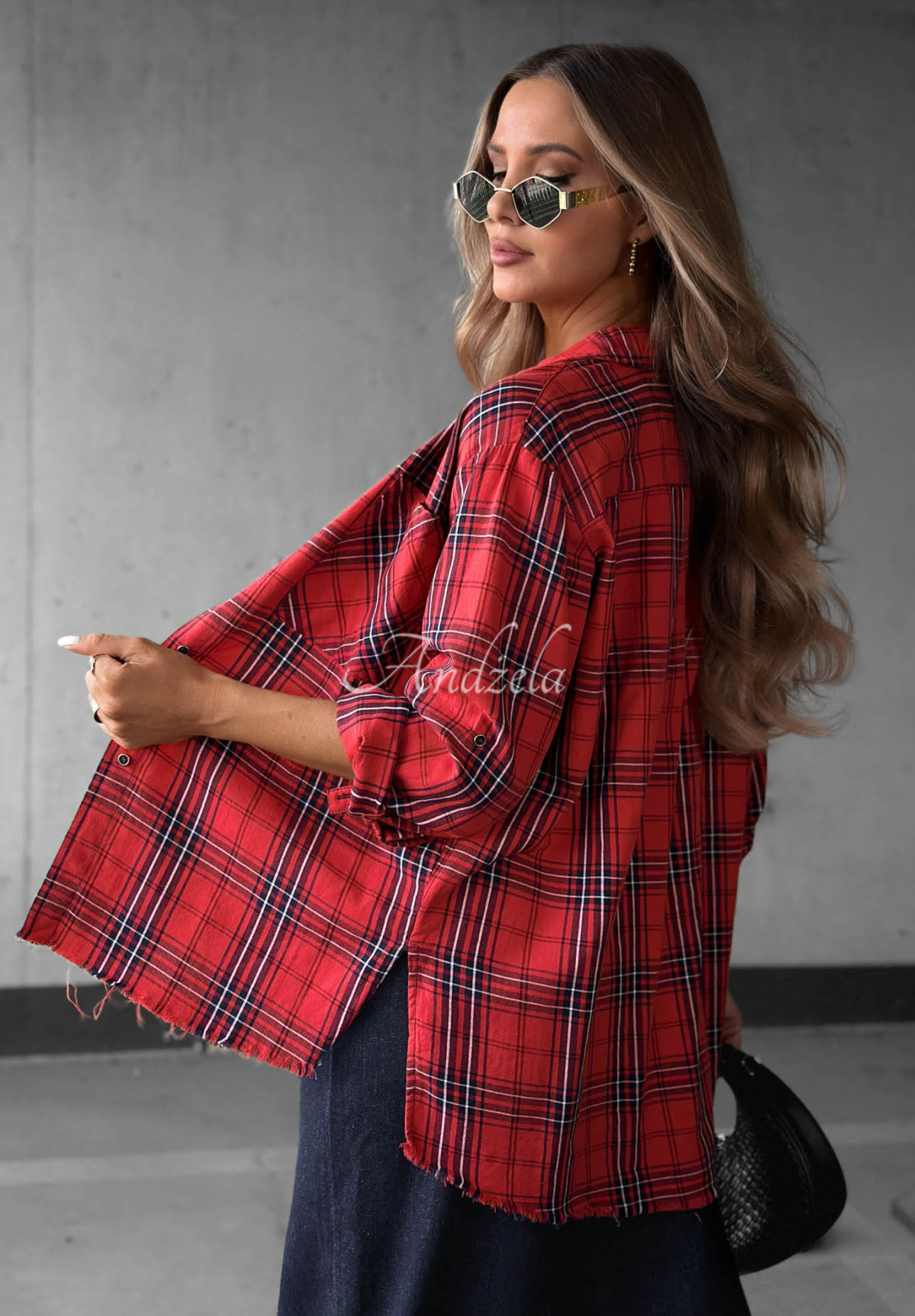 Private Message Asymmetrical Red Cotton Checkered Shirt