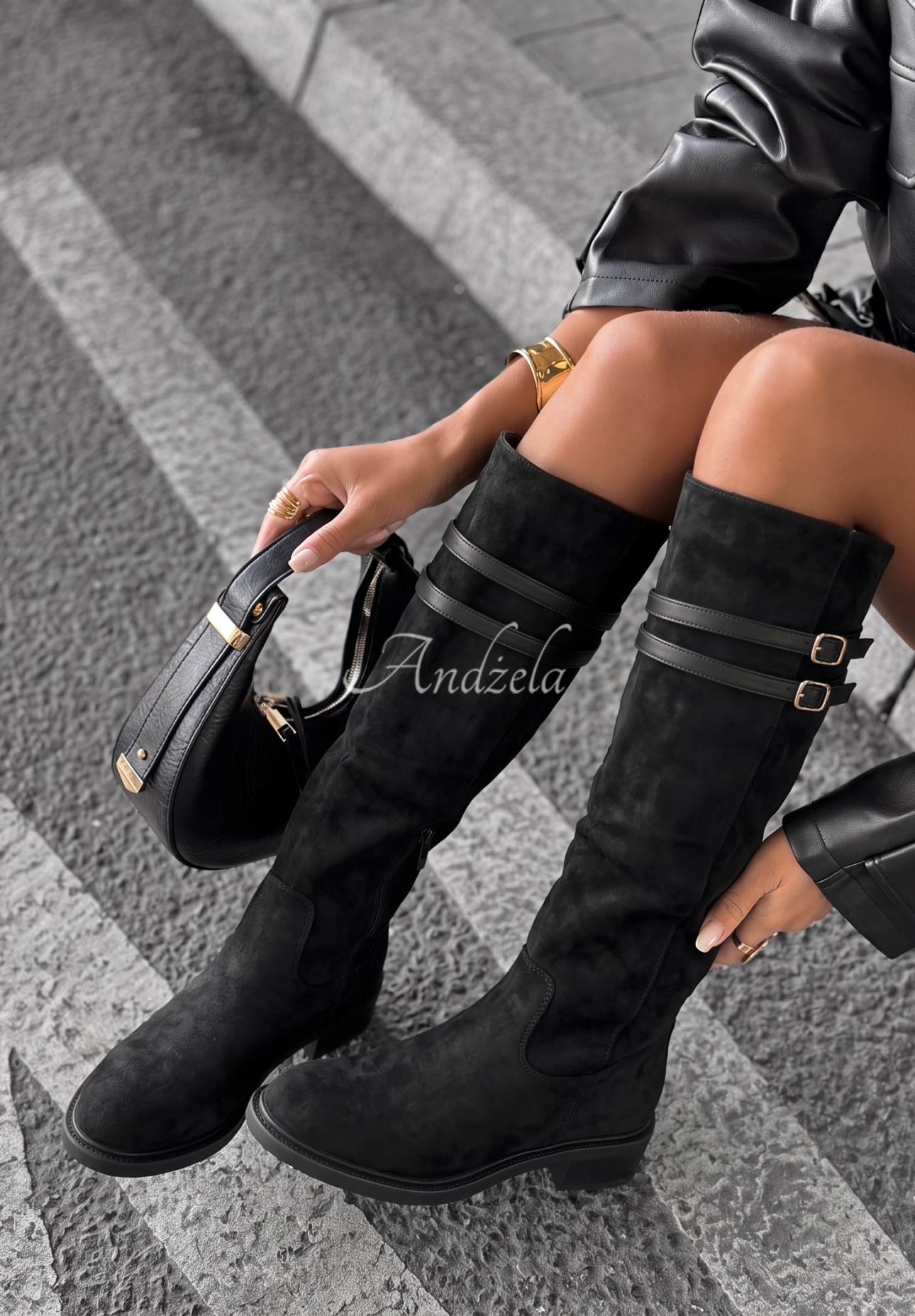 Autumn Grace Black Suede Knee-High Boots