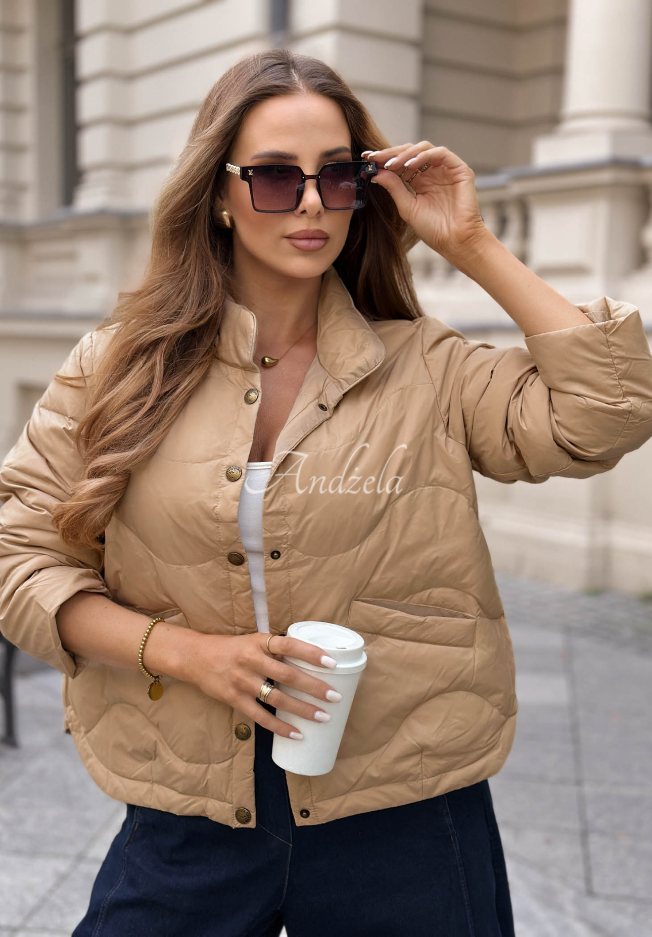 Last Thing beige short down jacket