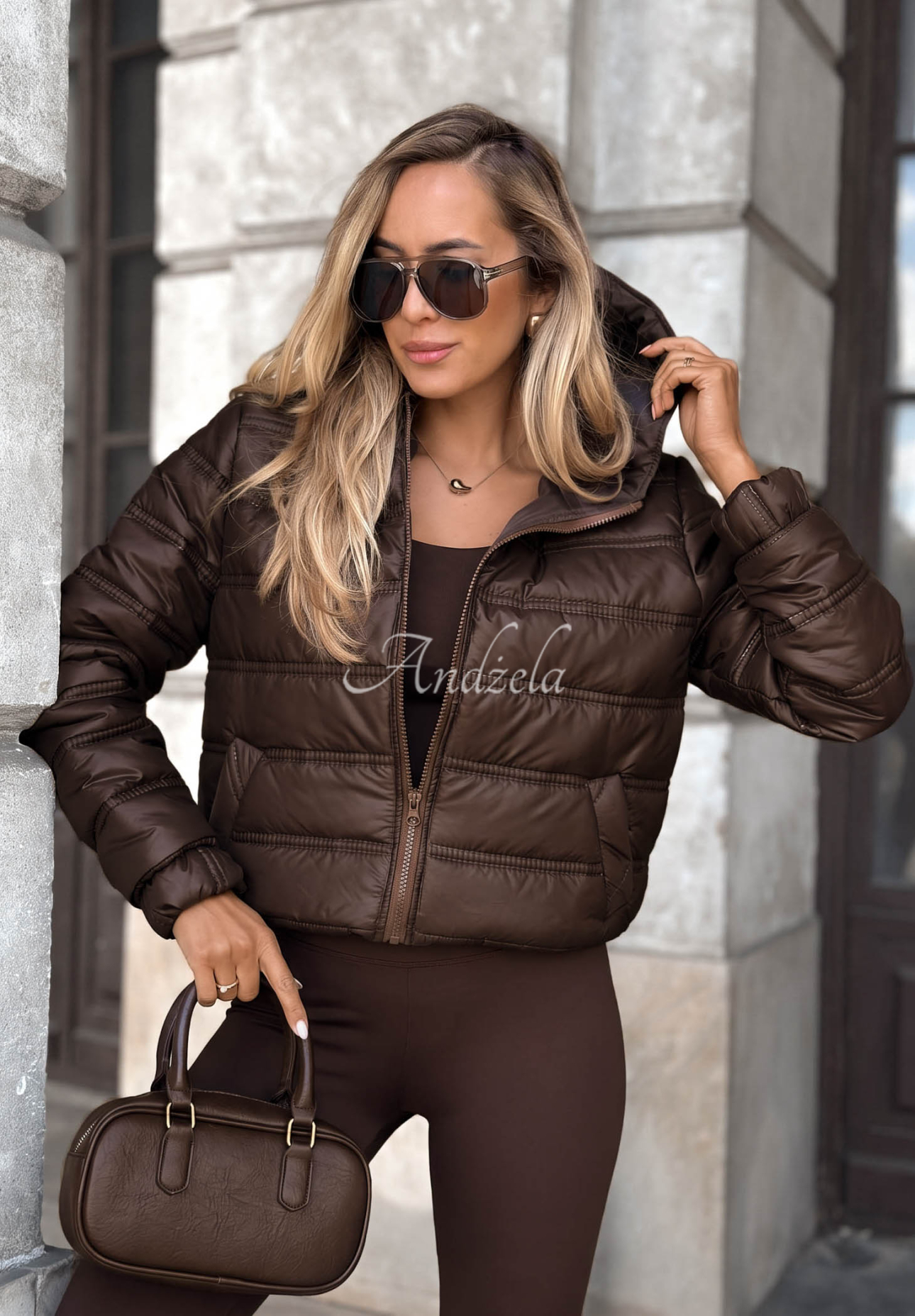 Wait For Me Chocolate-Colored Quilted Hooded Jacket