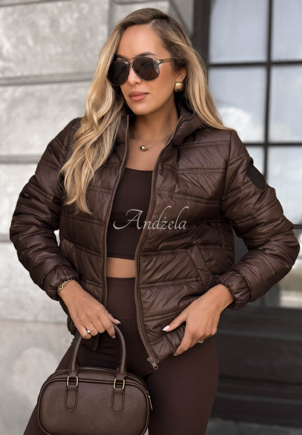 Wait For Me Chocolate-Colored Quilted Hooded Jacket