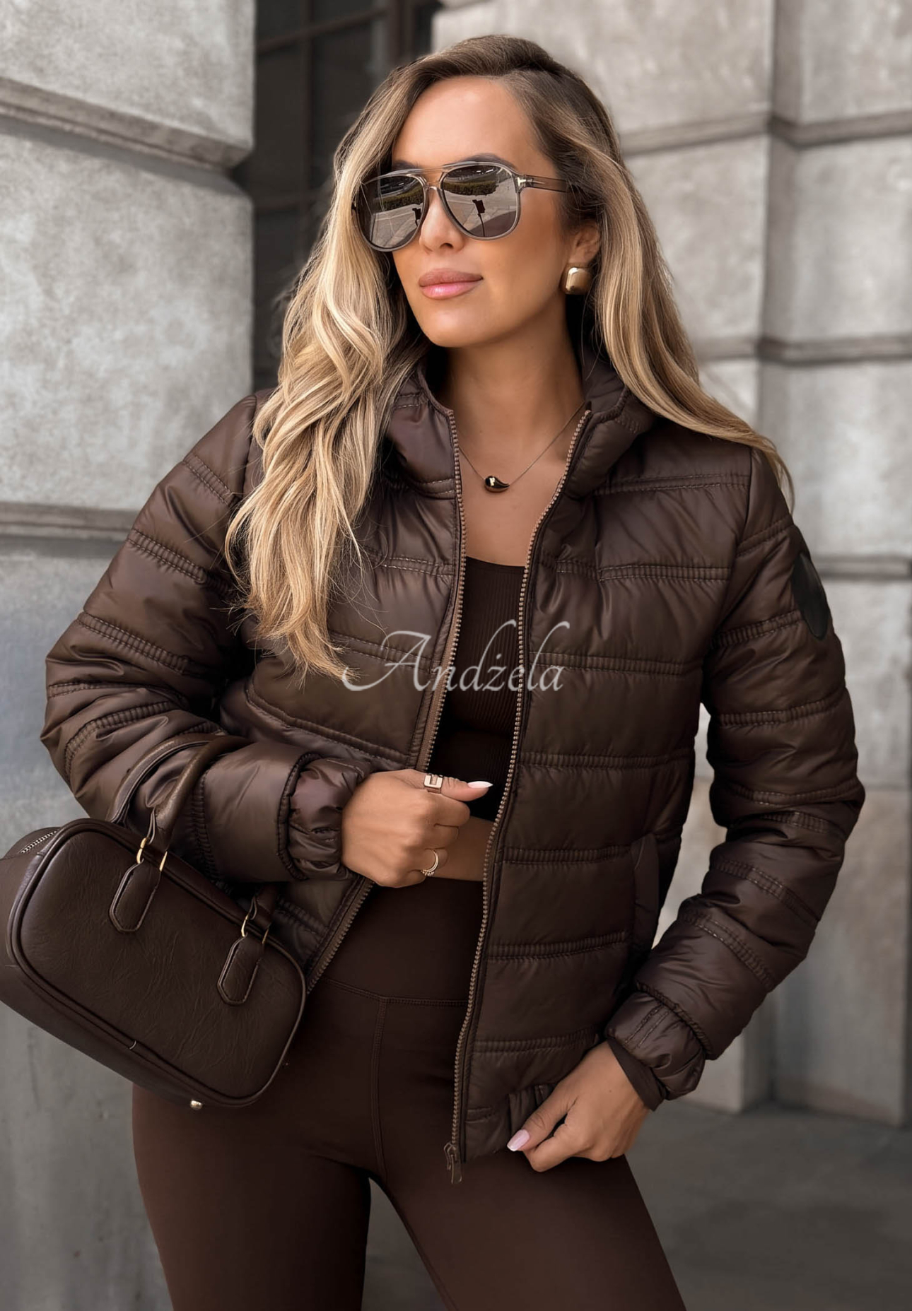 Wait For Me Chocolate-Colored Quilted Hooded Jacket