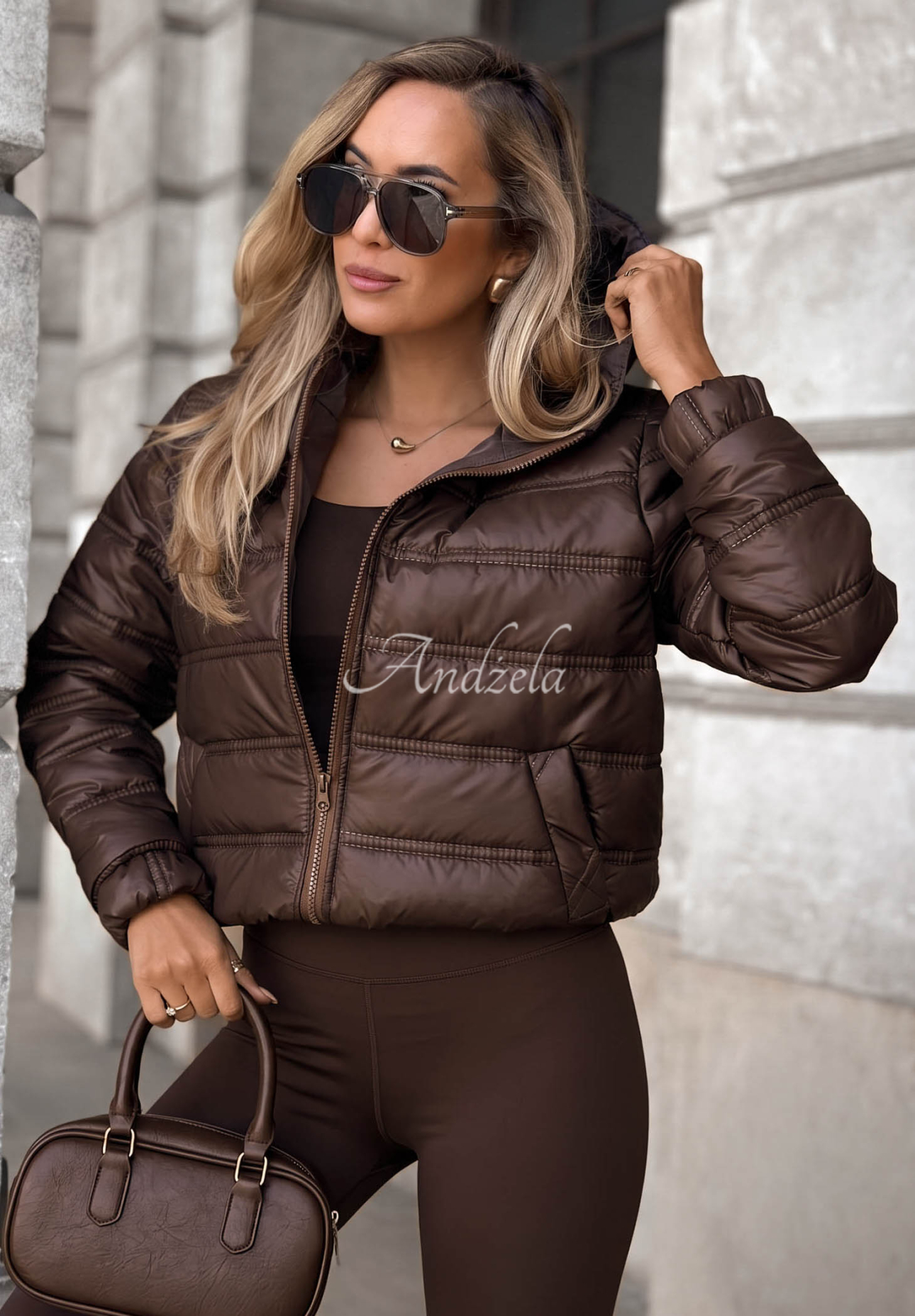 Wait For Me Chocolate-Colored Quilted Hooded Jacket