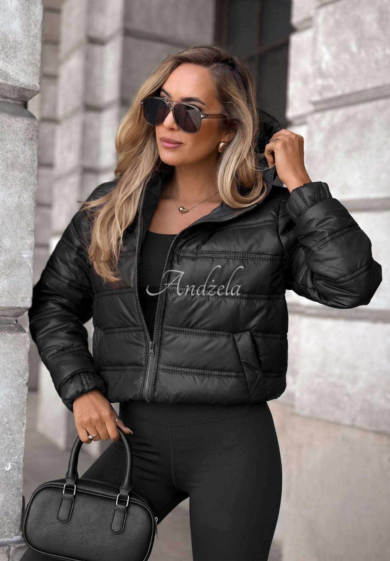 Wait For Me Black Quilted Hooded Jacket