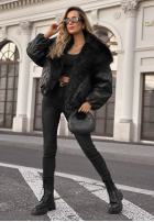 Dwustronna wzorzysta kurtka z futerkiem True Balance czarna